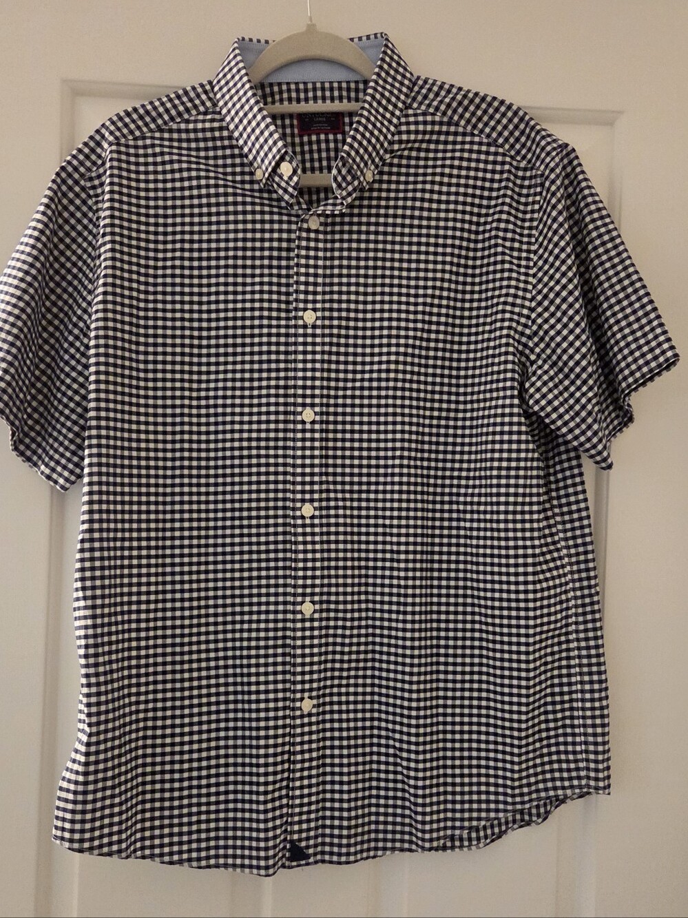 UNTUCKit Censio-Short Sleeve Gingham Button Down Shirt Men's Large Blue/White